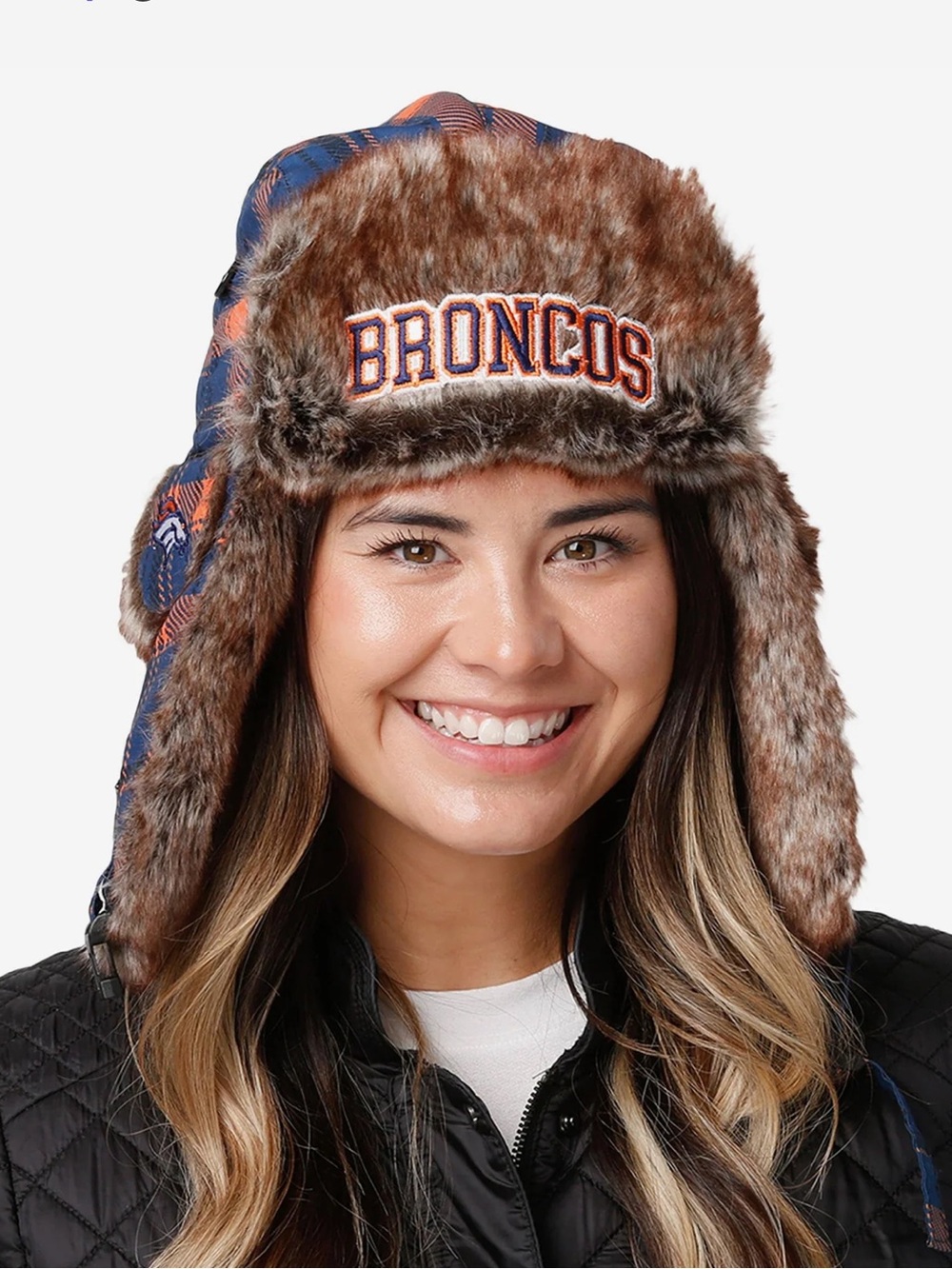 Denver Broncos NFL Wordmark Flannel Trapper Faux Fur Lined Hat